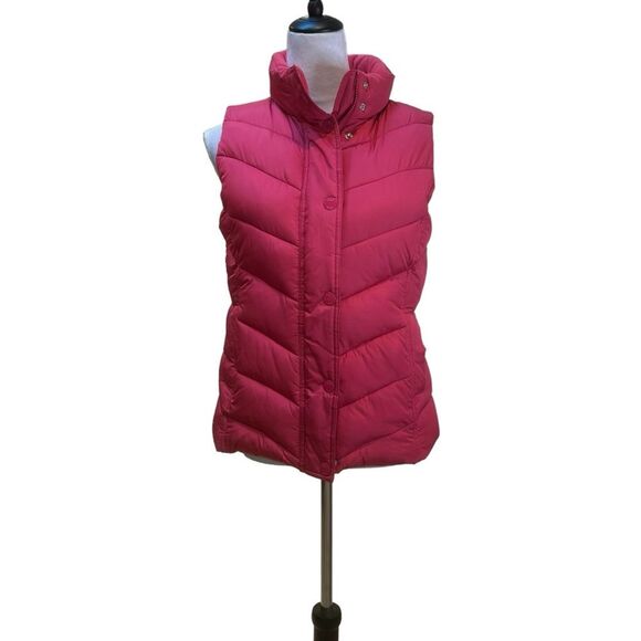 Puffer Vest Sleeveless Quilted Snap Button Down Casual Pink Gilet - Picture 1 of 8